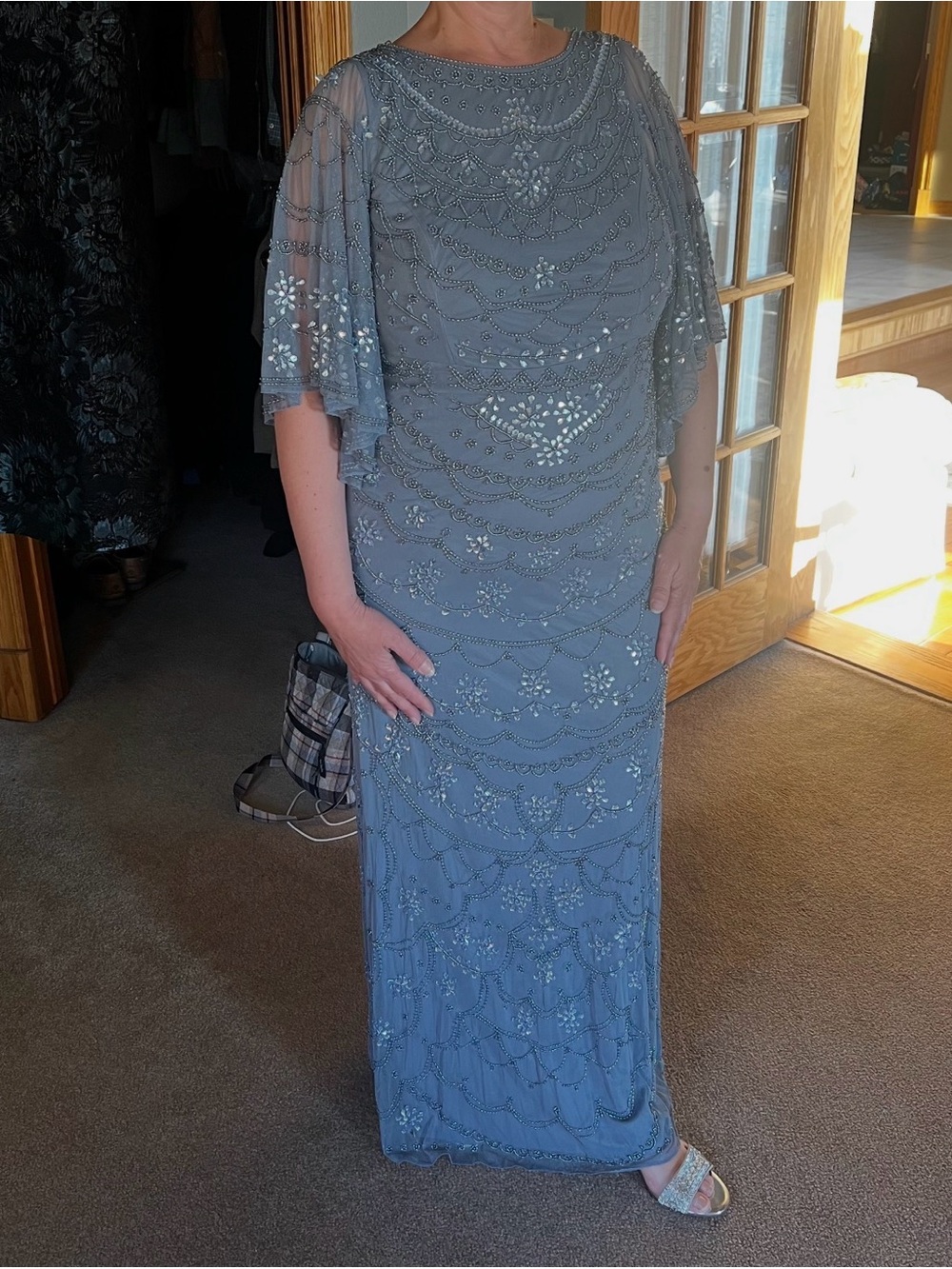 LARA Beaded Slate Blue Maxi Gown